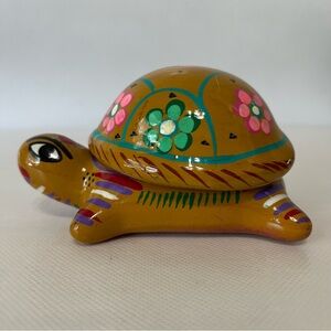 Vintage Terracotta Mexican Colorful Turtle Trinket Box